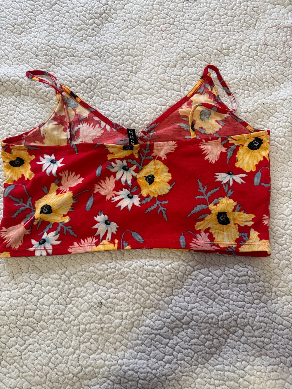 Brandy Melville Red Floral V-Neck Cami with Yellow Blooms - Picture 2 of 3